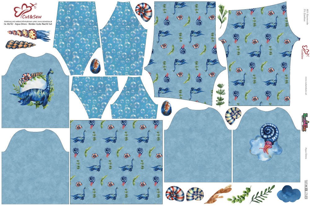 Kinder-Gute-Nacht-Set – Aqua Dinos - Cut&Sew