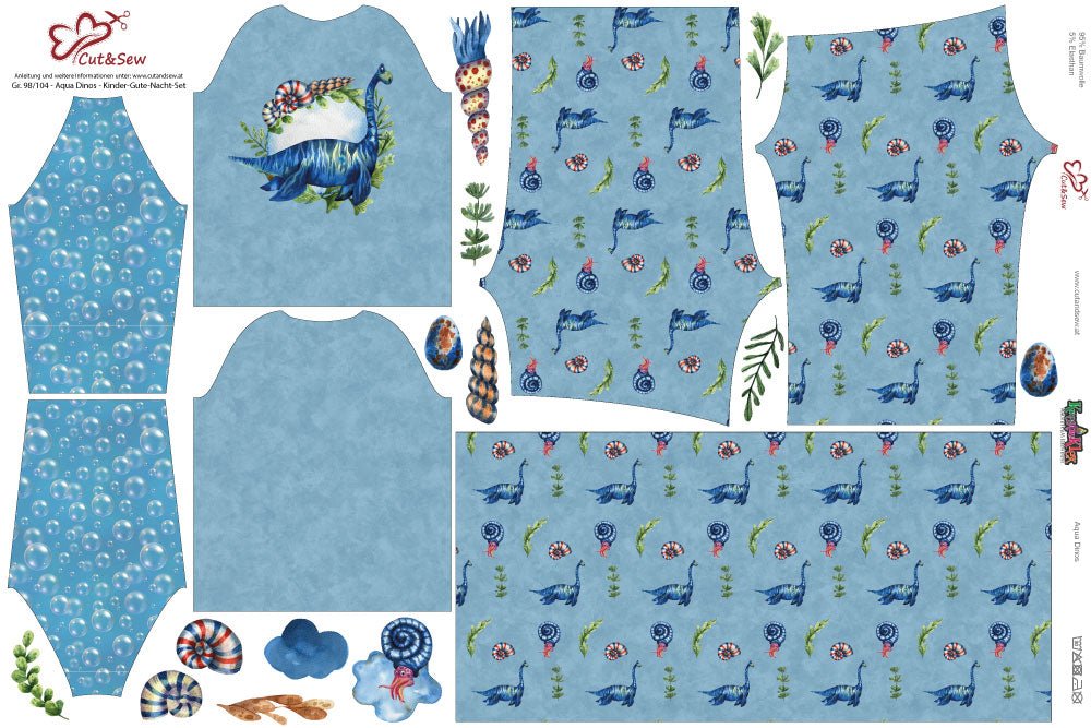 Kinder-Gute-Nacht-Set – Aqua Dinos - Cut&Sew