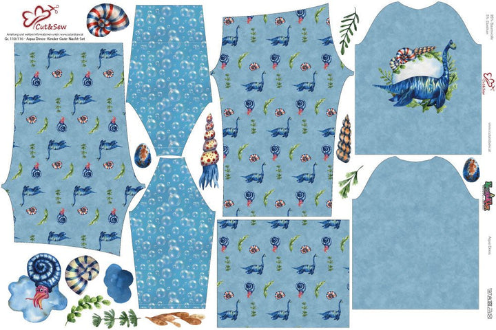 Kinder-Gute-Nacht-Set – Aqua Dinos - Cut&Sew