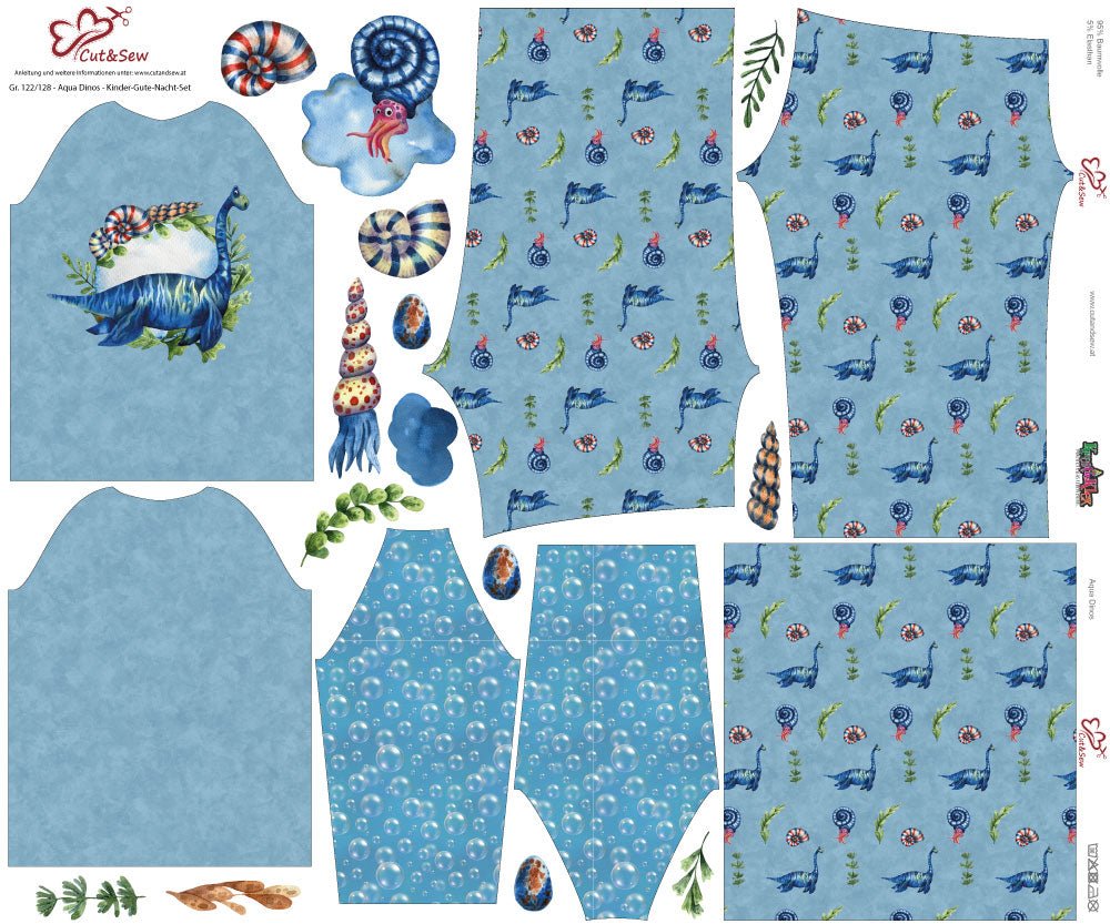 Kinder-Gute-Nacht-Set – Aqua Dinos - Cut&Sew